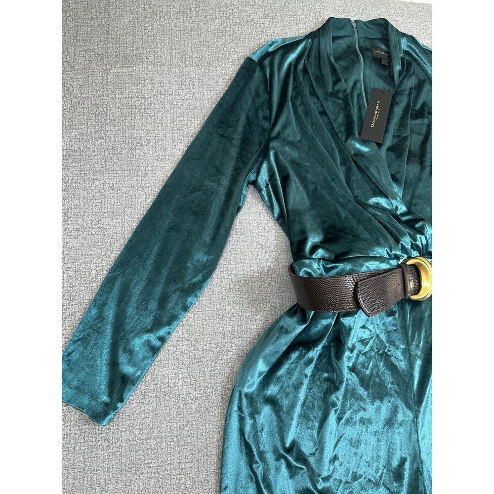 Donna Karan New York Women's Green Belted Velvet Jumpsuit Size 16 - Picture 10 of 13